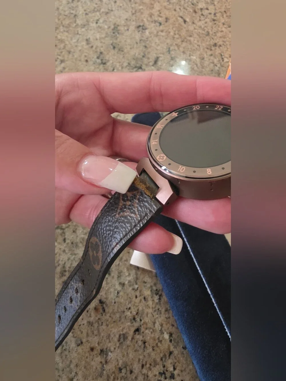 Louis Vuitton Smartwatch with Black Strap and Gold-tone Bezel